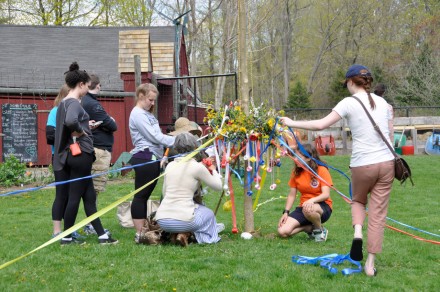 Getting the Maypole ready at Wakeman Town Farm