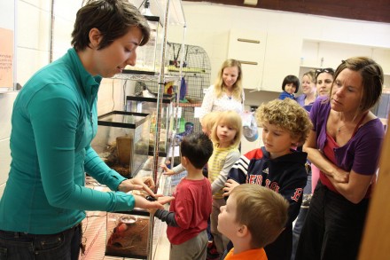 Veronica Swain with Madgascar cockroach at Earthplace