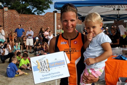 Florence Chretien, female winner of the Westport Kiwanis Triathalon